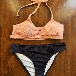 CUPSHE Pink and Black Ribbed Bikini Set